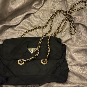 Prada Black Quilted Nylon Chain Shoulder Bag